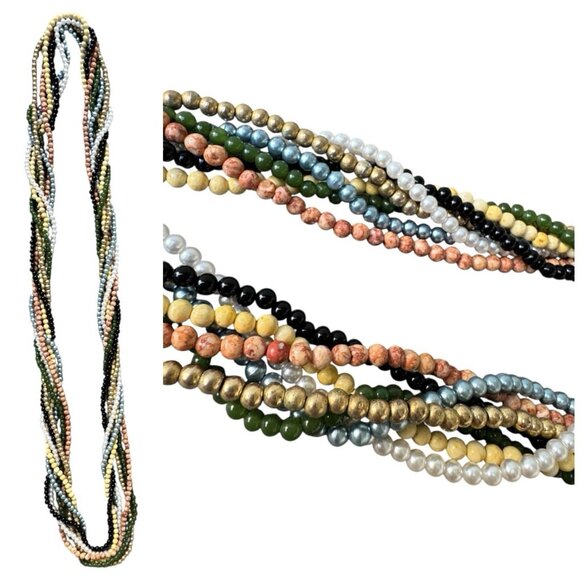 Vintage Twist A Bead 80s Necklaces 7 Strands Stone Pearl with Gold Tone Clasp - Picture 1 of 11
